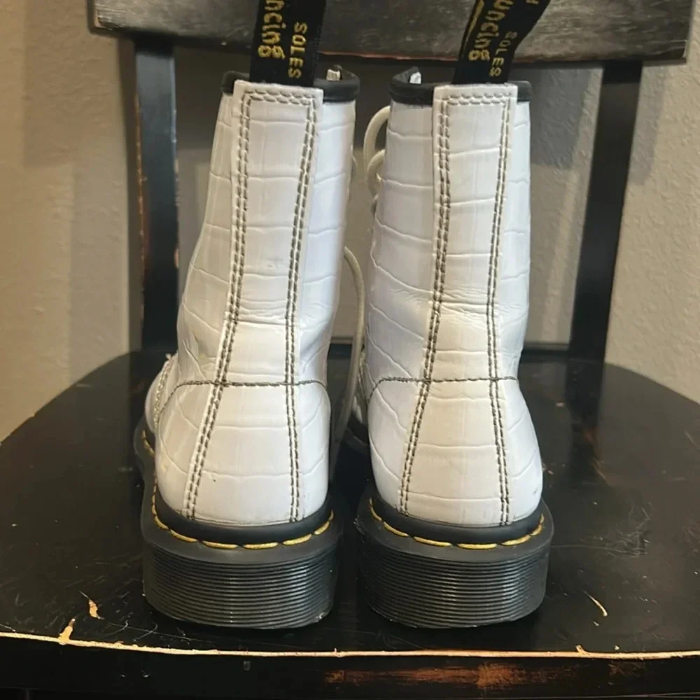 Dr. Martens Croc Embossed White Patent Leather 8-eyelet 1460 W Classic Boots